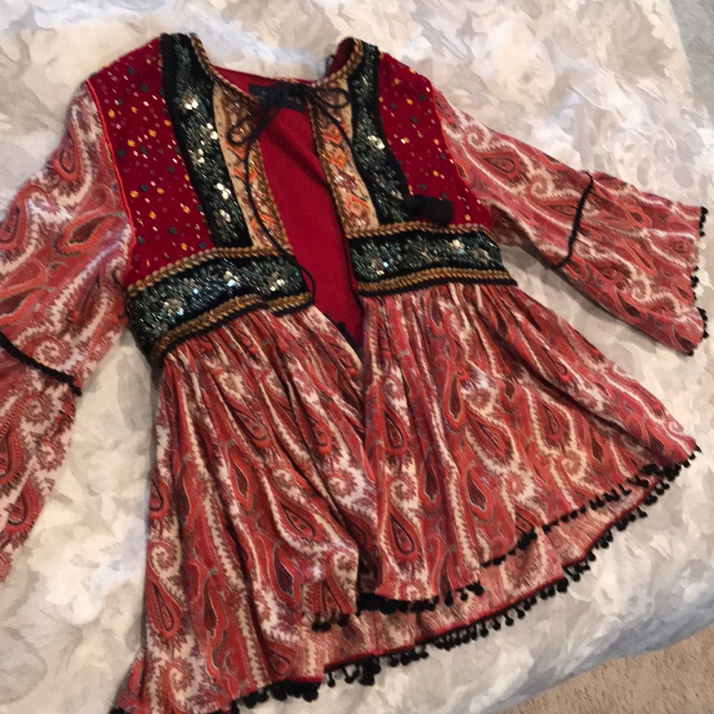 Zara Boho Top with beading and fringe detail